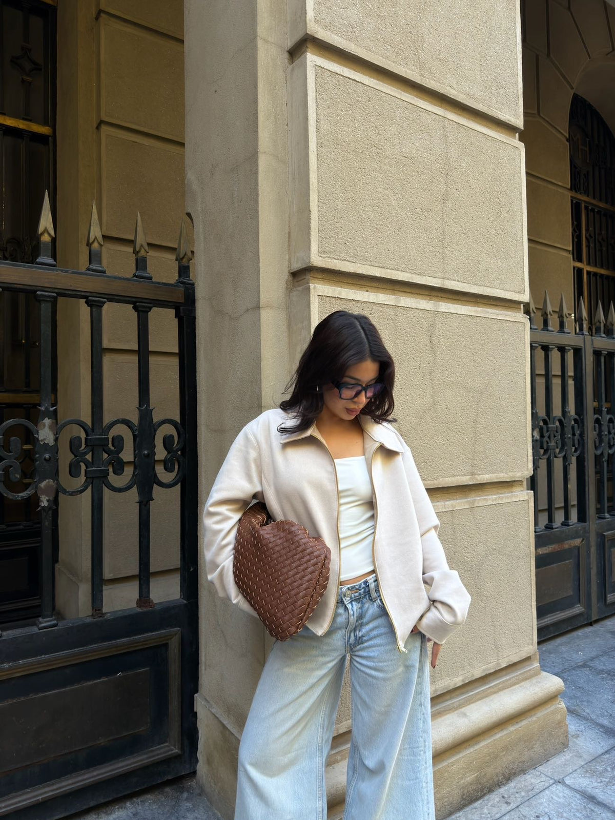 Top ambar manga larga ivory