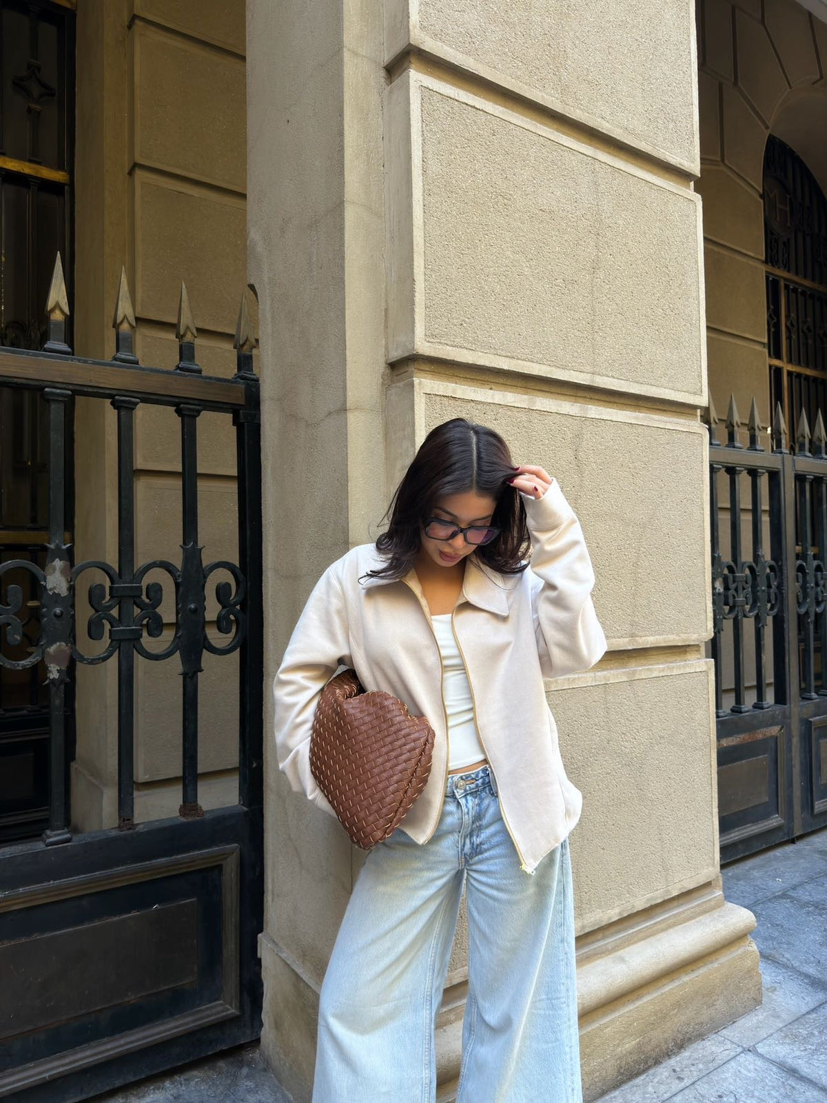 Top ambar manga larga ivory