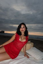 Load image into Gallery viewer, Top de encaje mujer color rojo elasticado