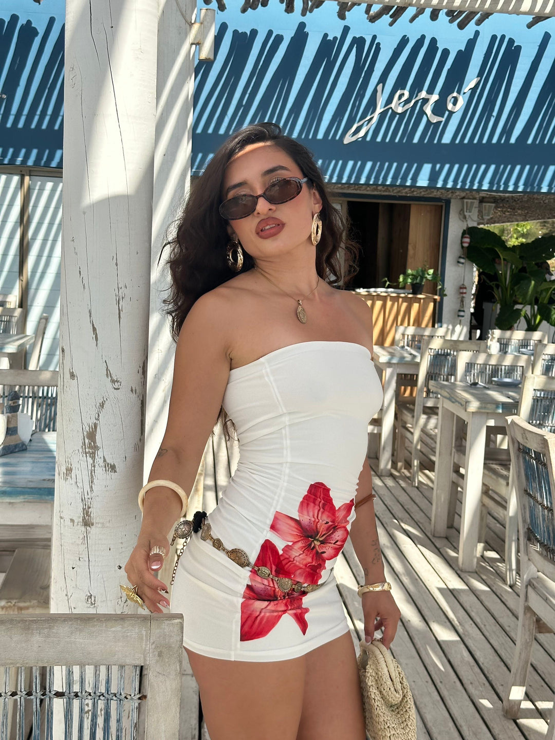 MINI DRESS STRAPLESS HIBISCO