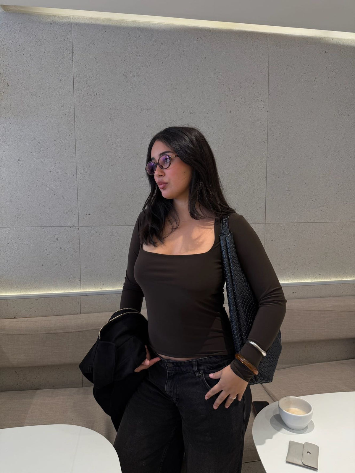 Top ambar manga larga café chocolate