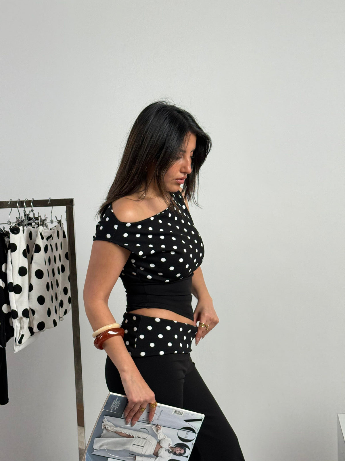 Top bianca lunares blancos