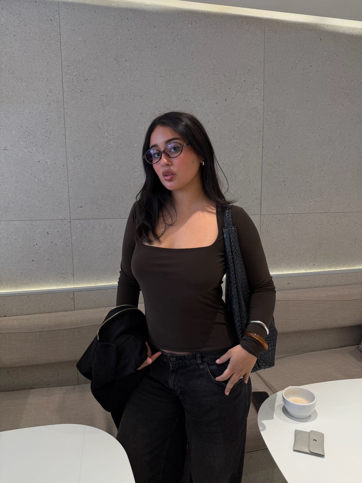 Top ambar manga larga café chocolate