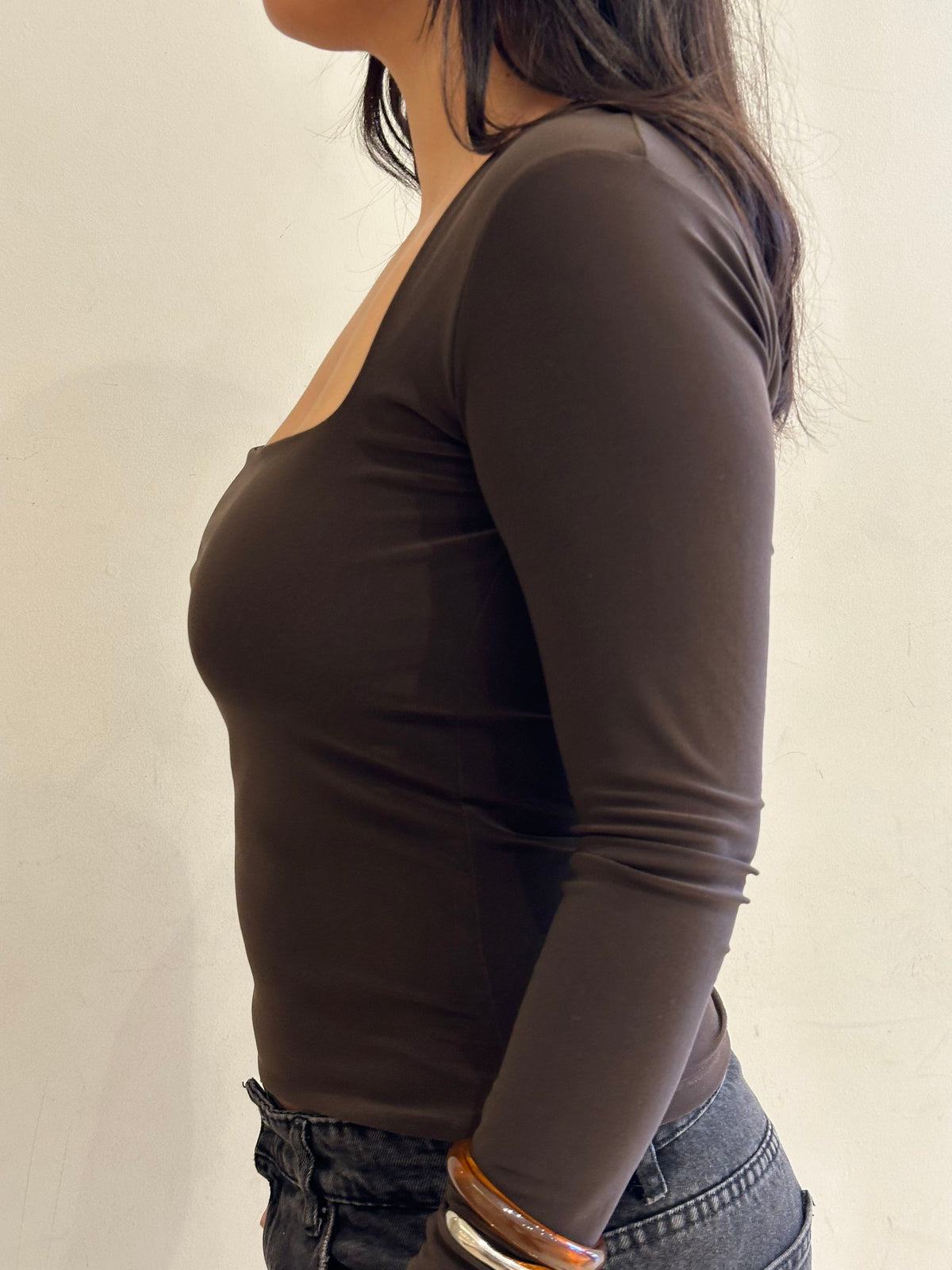 Top ambar manga larga café chocolate