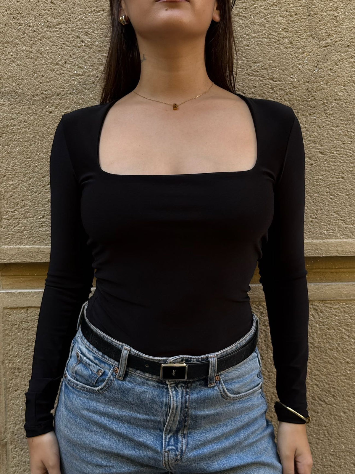 Top ambar manga larga black