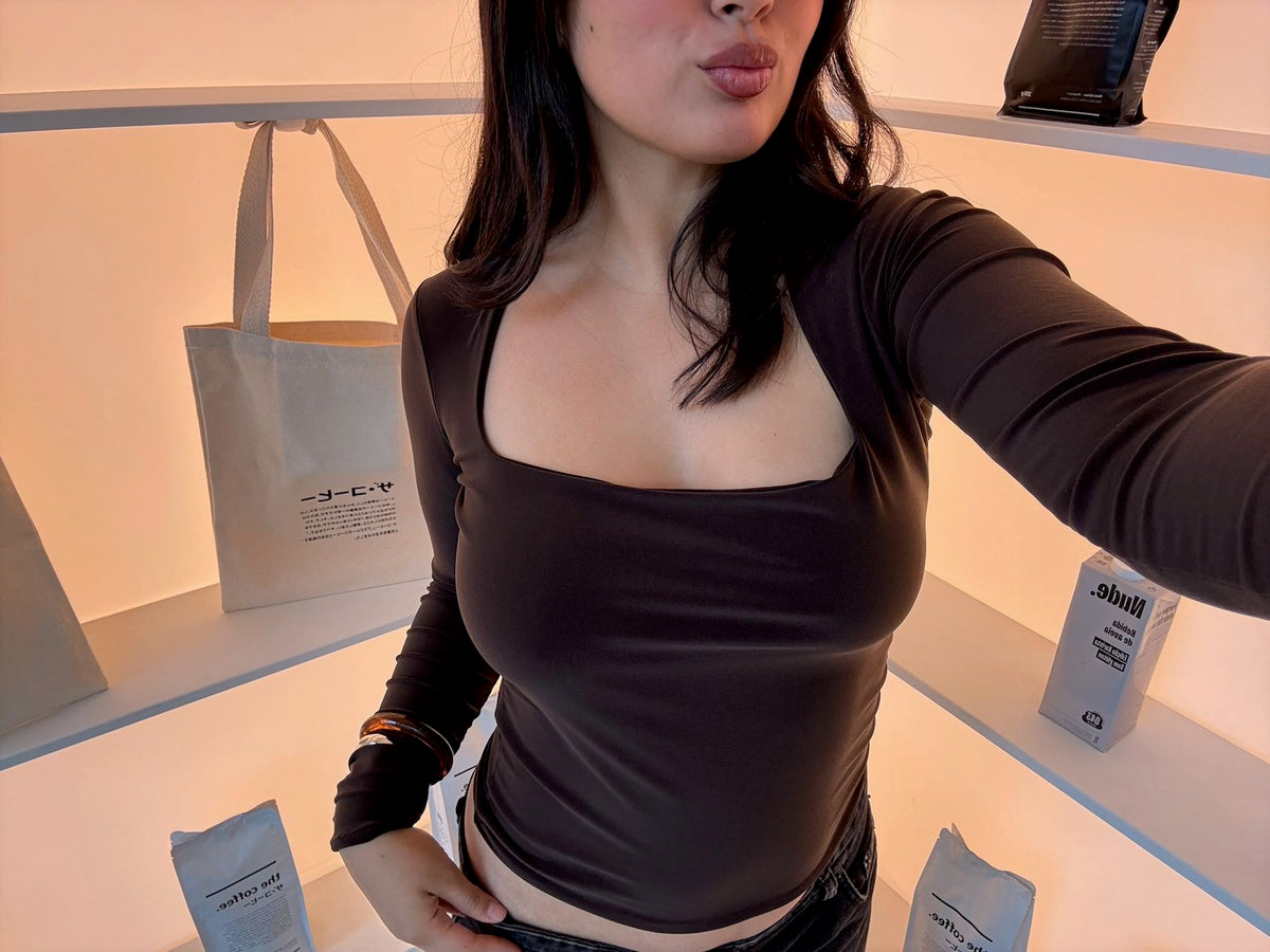 Top ambar manga larga café chocolate