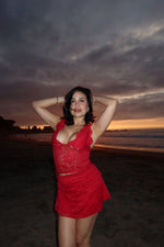 Load image into Gallery viewer, Top de encaje rojo mujer detalle encaje elasticado
